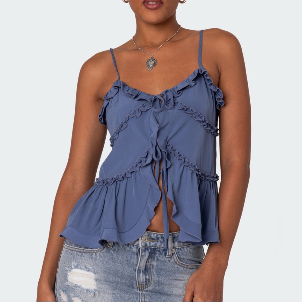 Edikted Juniper Tie Front Ruffled Top